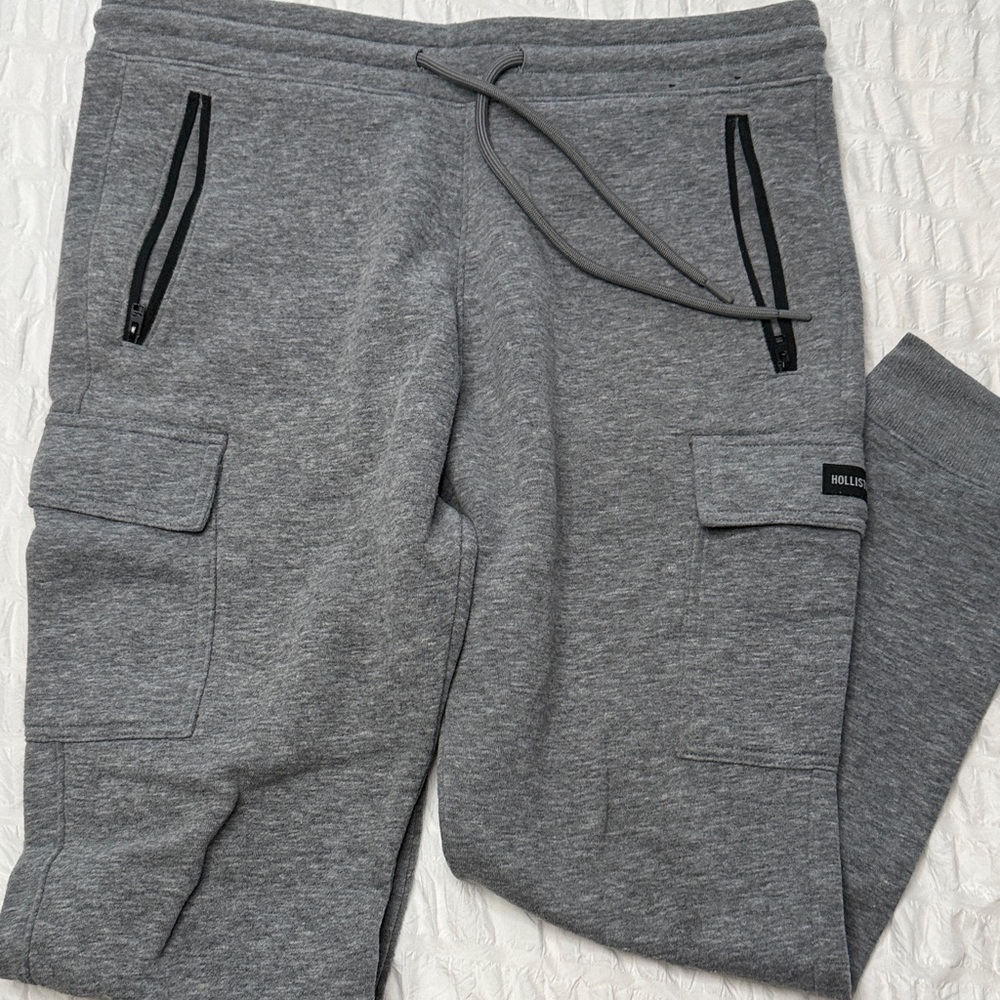 Hollister Men's Charcoal Joggers with Zip Pockets